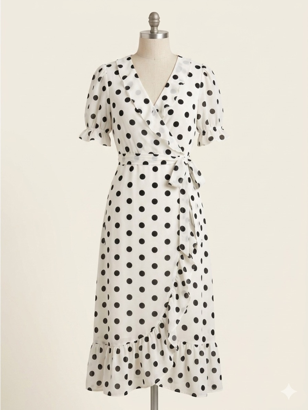 Lauren Conrad polkadot ruffle wrap midi dress size extra small